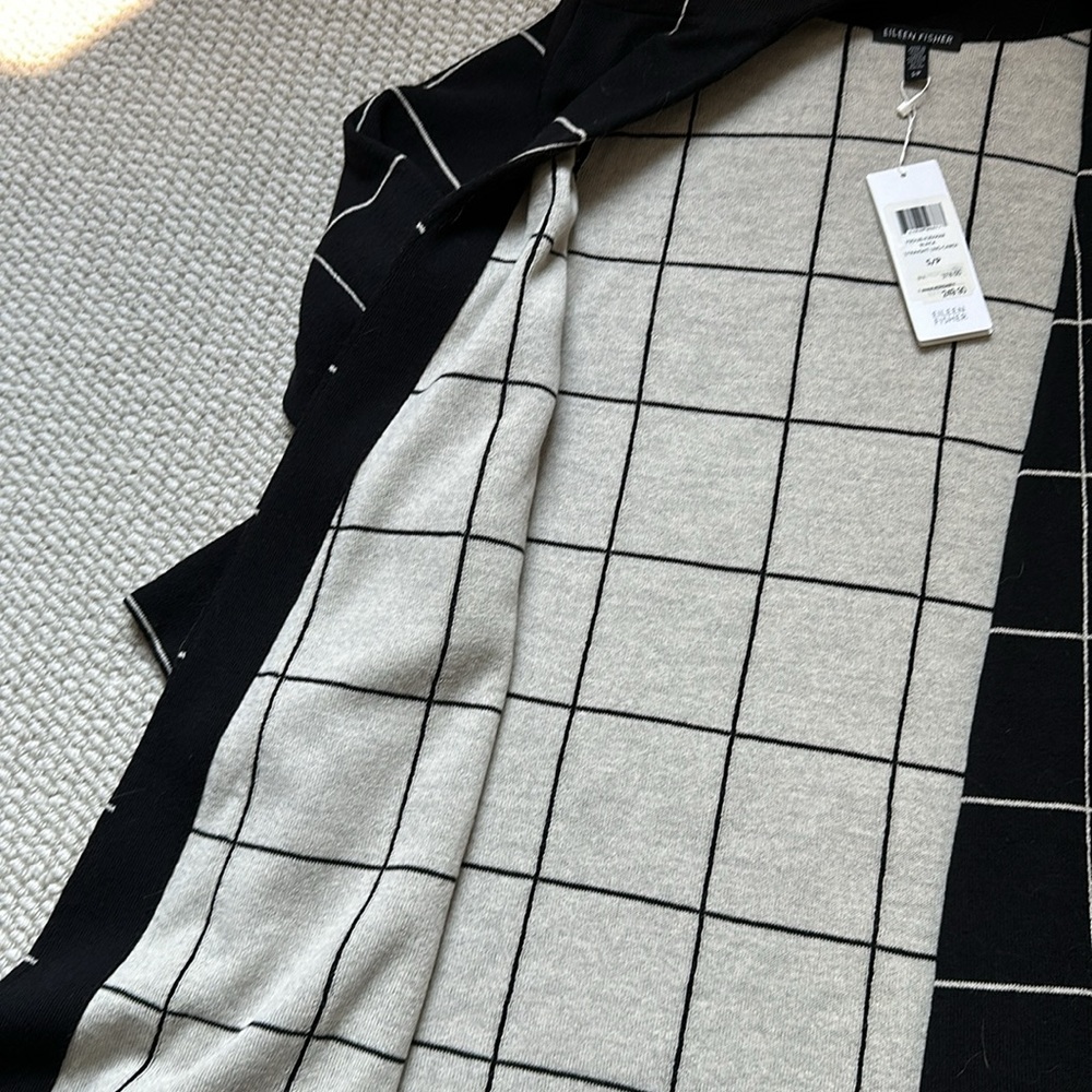 NWT Eileen Fisher straight long Black & White windowpane Cardigan - Picture 3 of 3